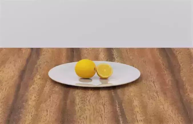 Lemon on plate on wooden table