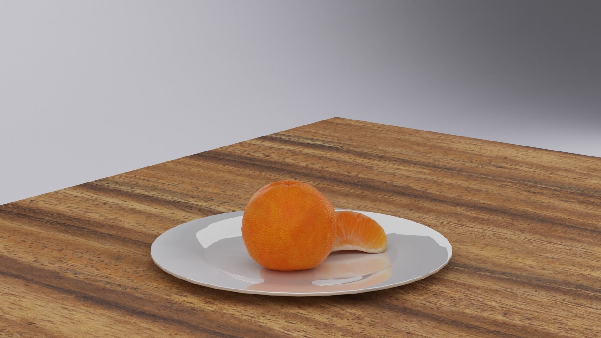 Orange apricot on plate 3D model_1