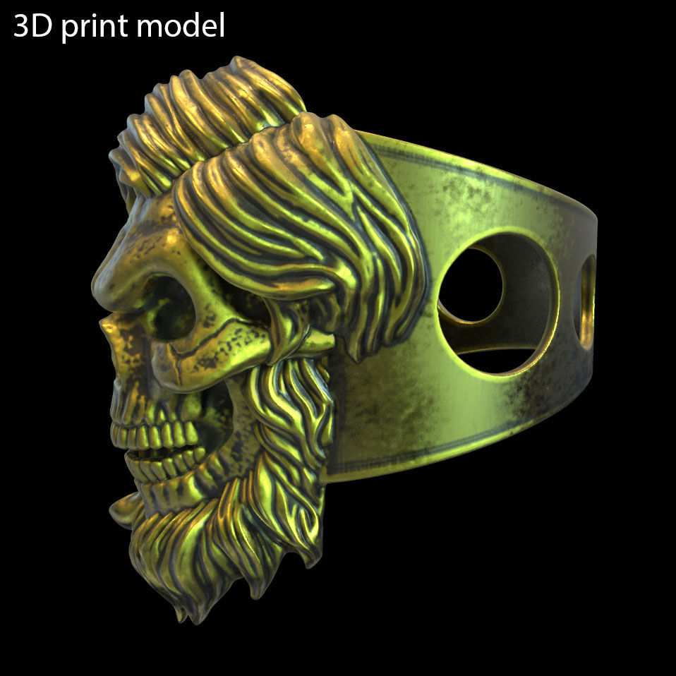 Skull ring jewelry bearded vol5  3D print model_4