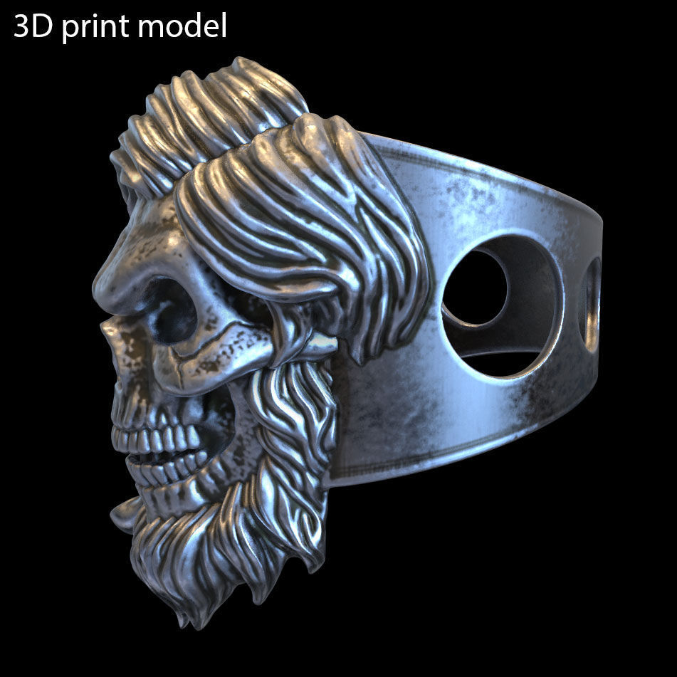Skull ring jewelry bearded vol5  3D print model_2