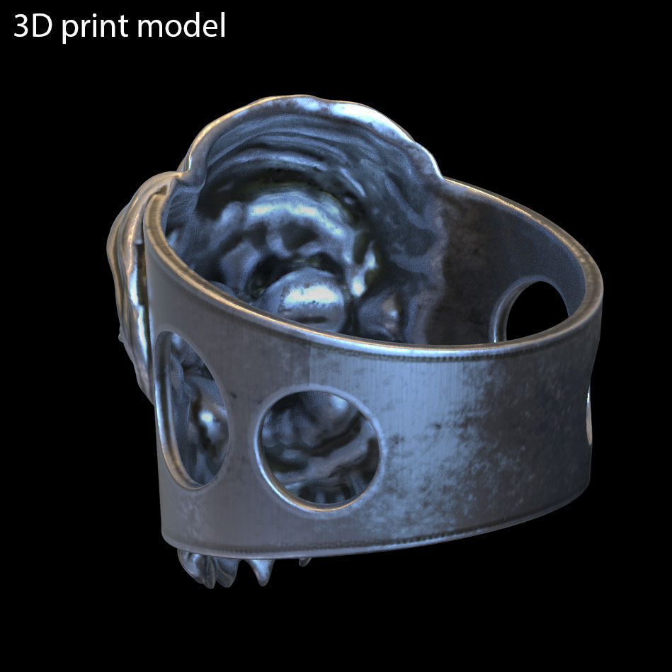 Skull ring jewelry bearded vol5  3D print model_5