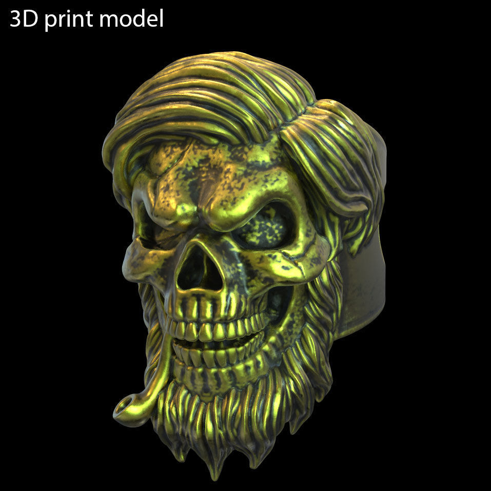 Skull ring jewelry bearded vol5  3D print model_3