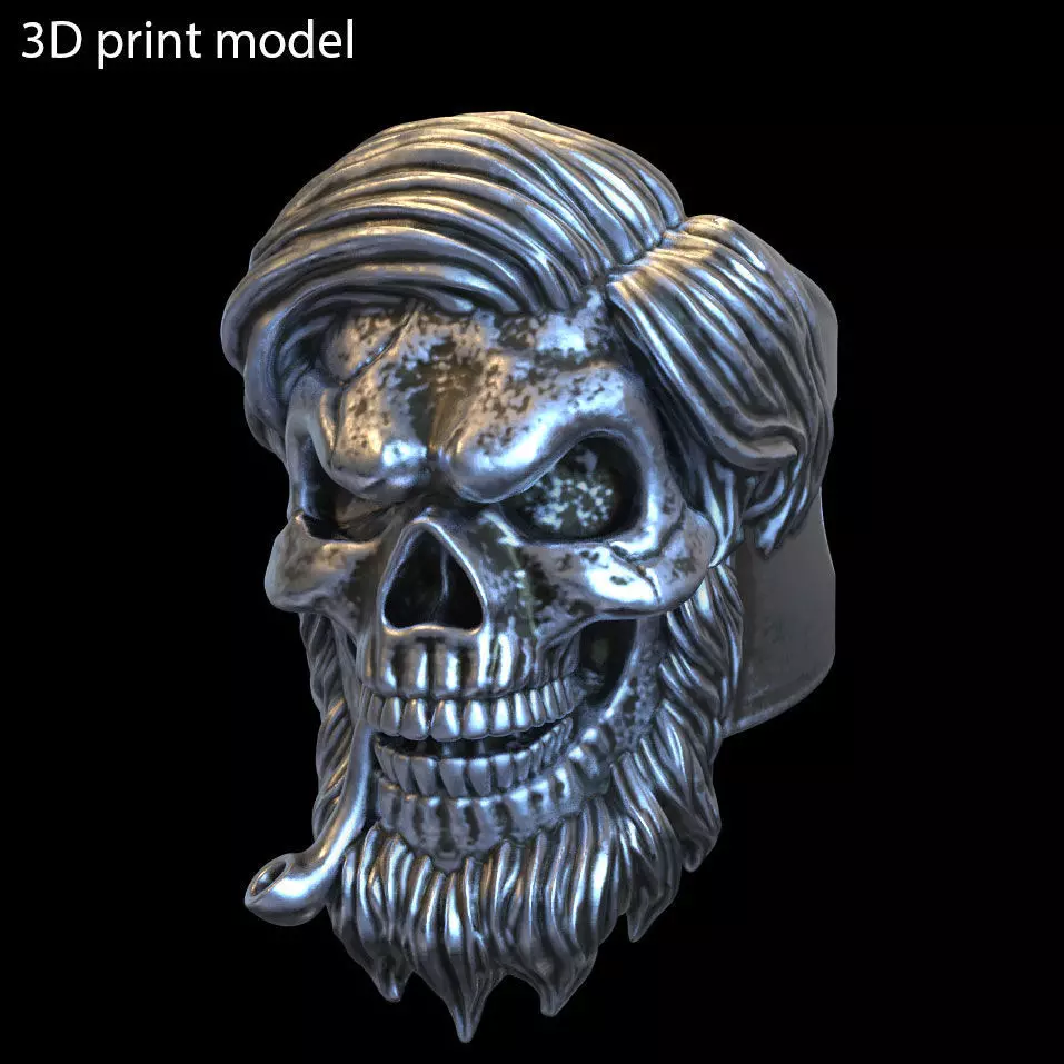 Skull ring jewelry bearded vol5  3D print model_0