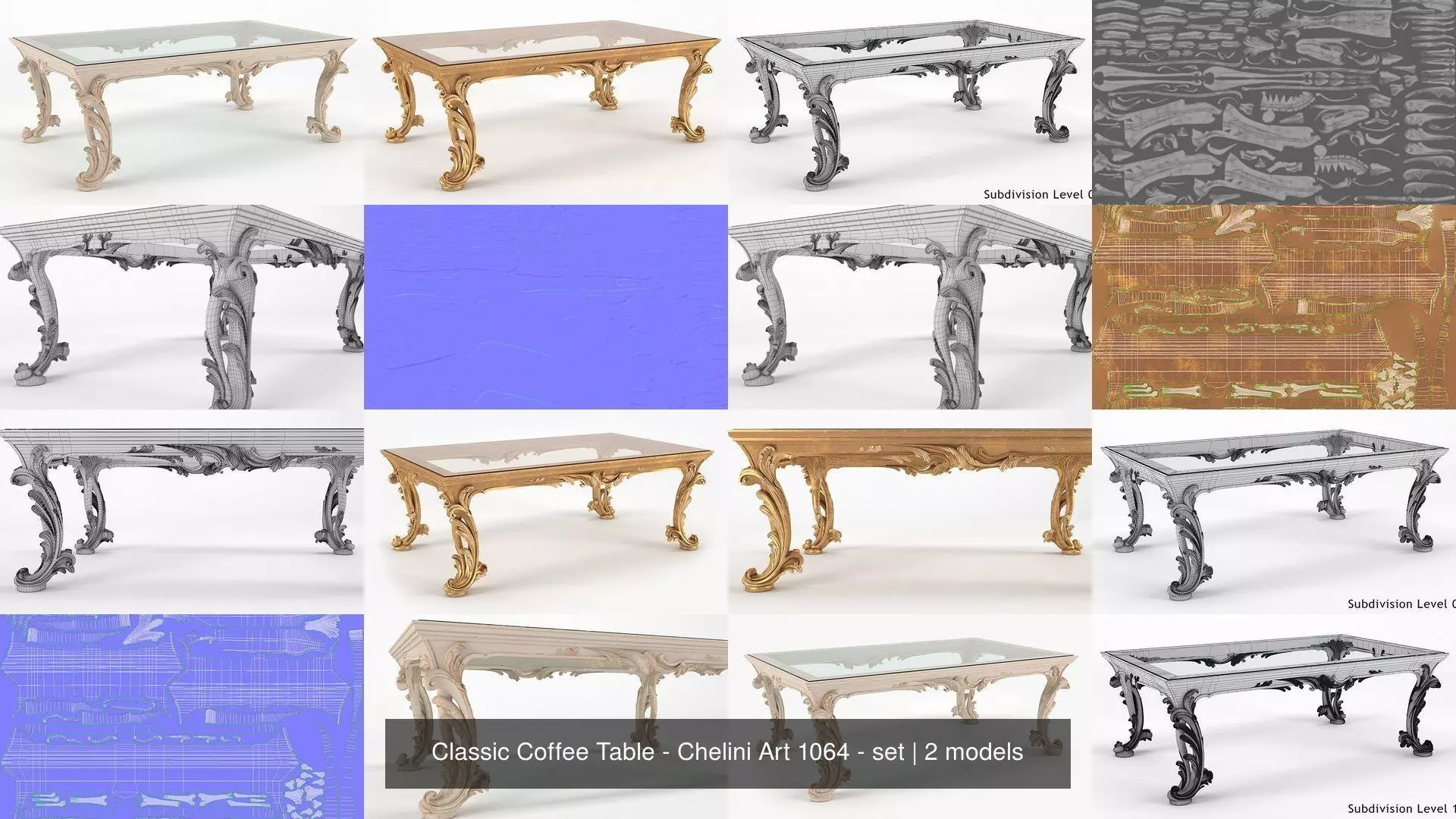 Classic Coffee Table - Chelini Art 1064 - set 3D Model Collection_1