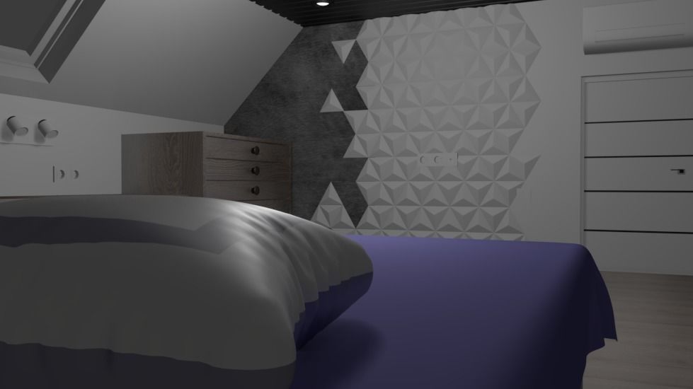 Interior bedroom with bed and dresser Low-poly 3D model_1