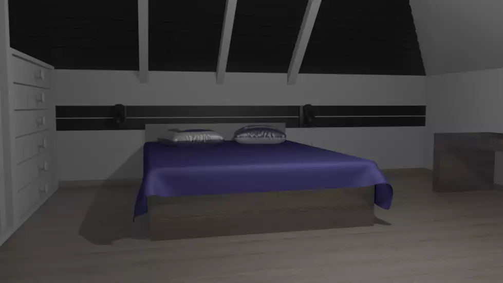 Interior bedroom with bed and dresser Low-poly 3D model_0