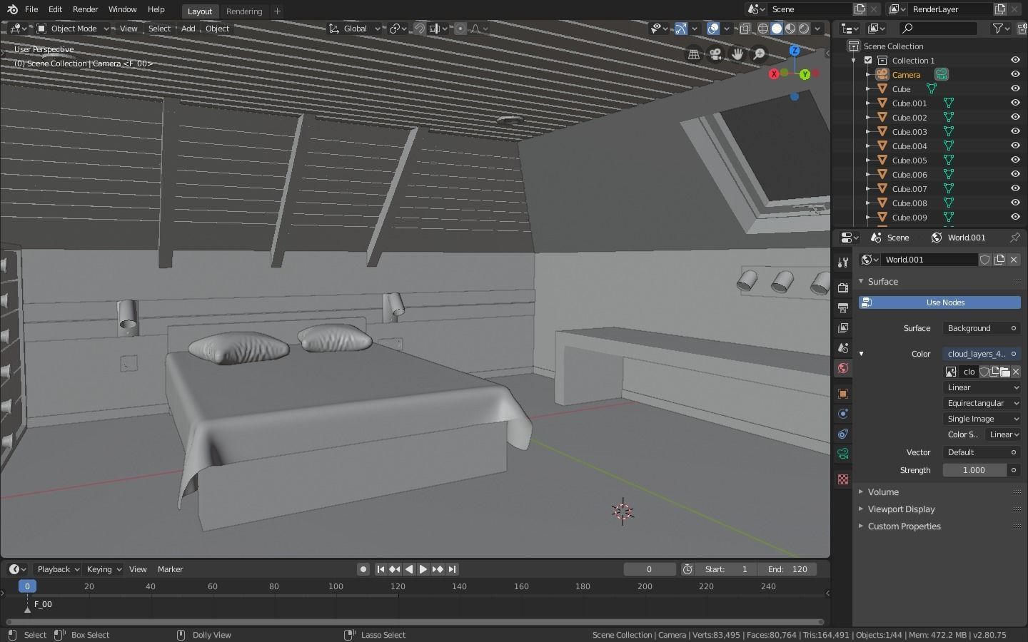 Interior bedroom with bed and dresser Low-poly 3D model_7