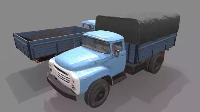 Low poly Zil-130 truck with tarp on top