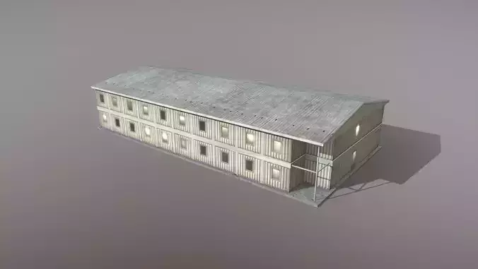 Building Big barracks Low-poly 3D model