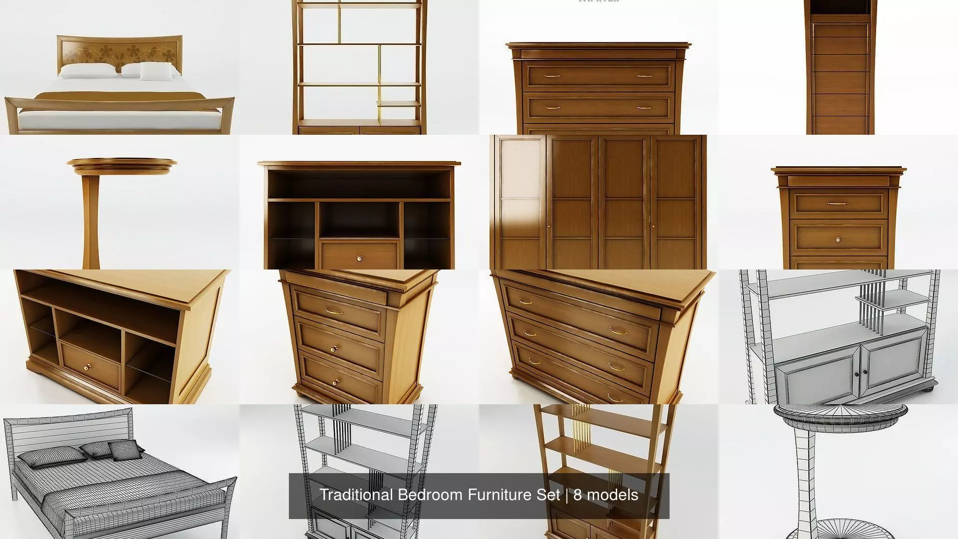 Traditional Bedroom Furniture Set 3D Model Collection_1