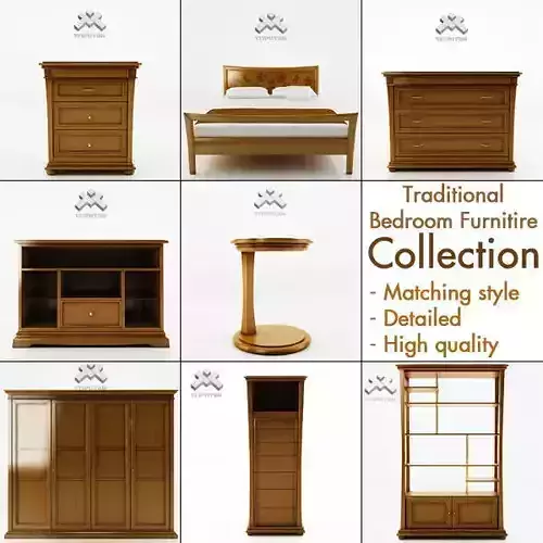 Traditional Bedroom Furniture Set 3D Model Collection