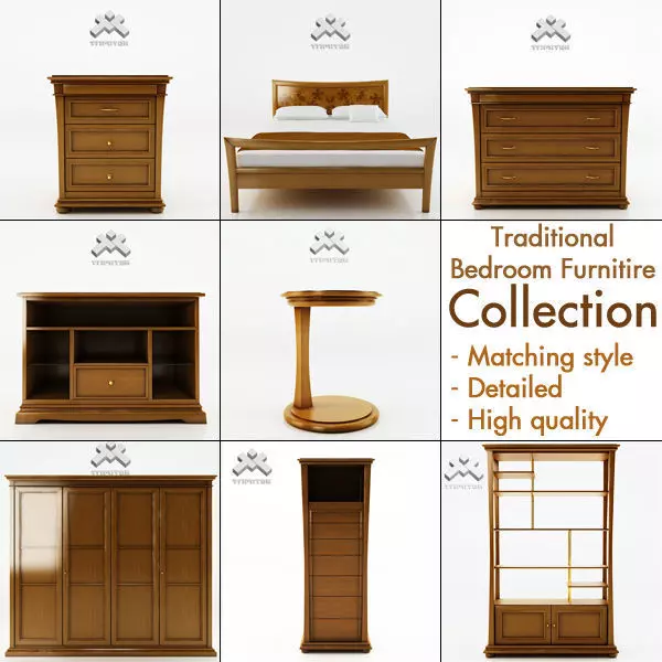 Traditional Bedroom Furniture Set 3D Model Collection_0