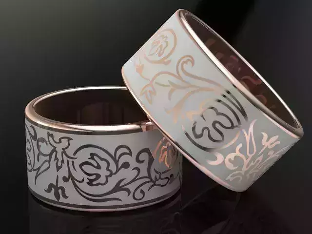 Floral wedding bands with enamel