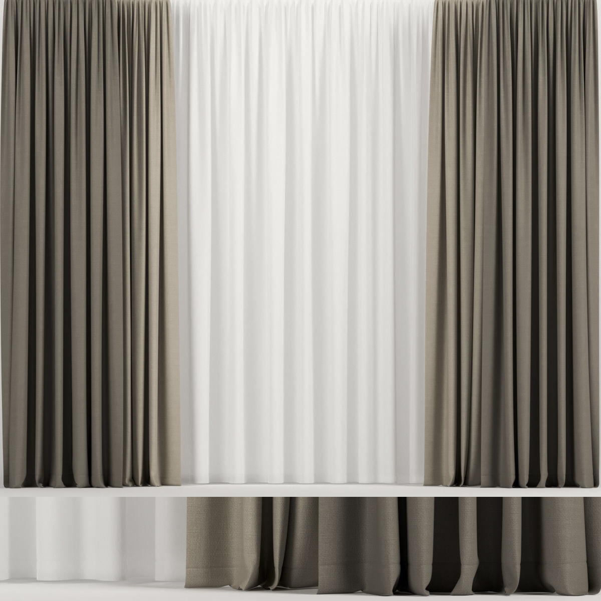 Brown curtains in two shades with tulle 3D model