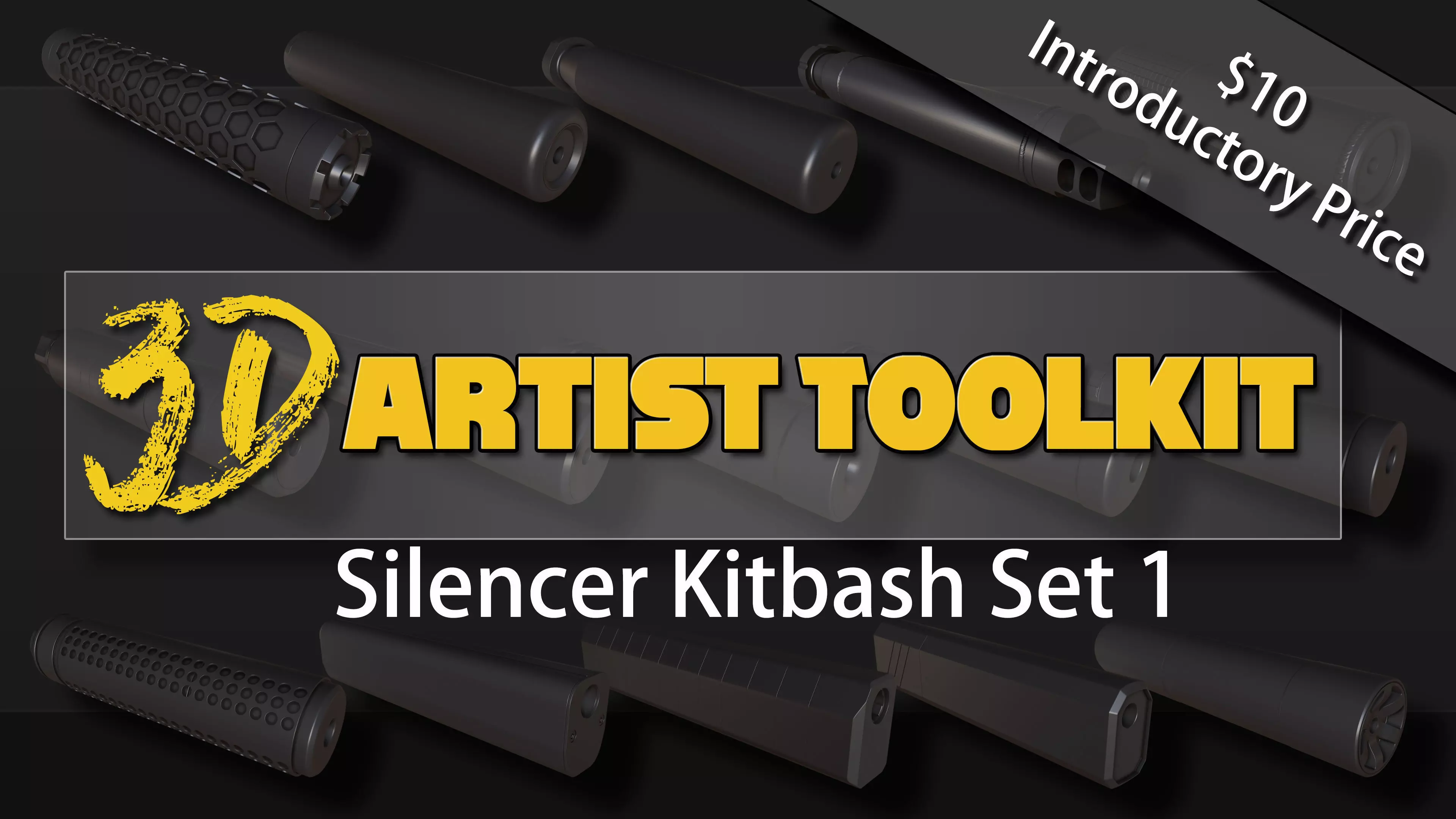 3D Kitbash Silencer Set- Volume 1 Low-poly 3D model_0
