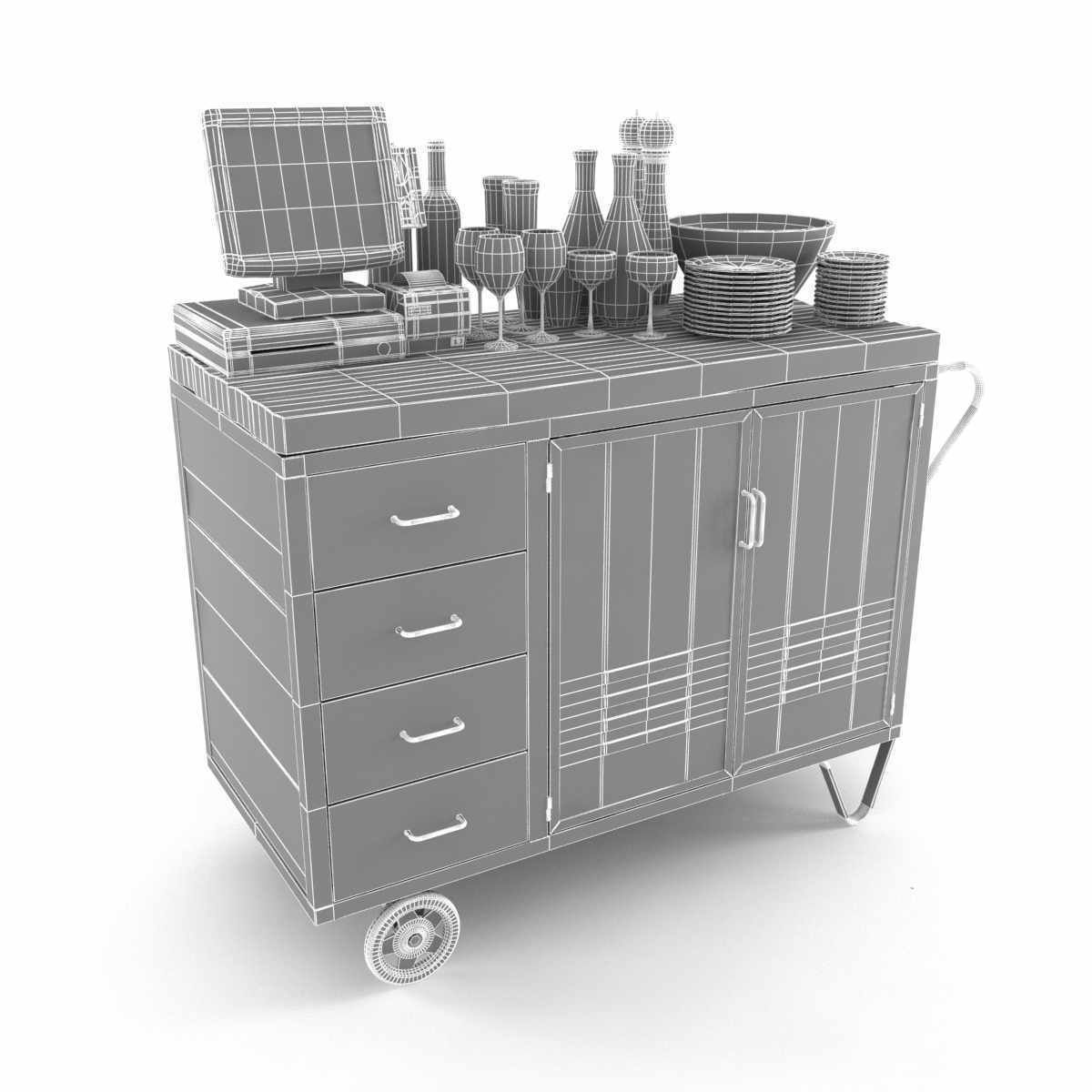 Red Industrial Metal Cupboard waiter station loft style 3d model 3D model_6