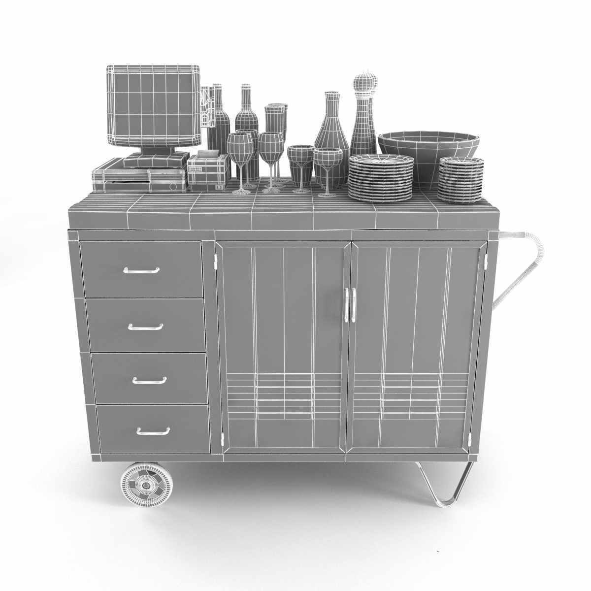 Red Industrial Metal Cupboard waiter station loft style 3d model 3D model_5