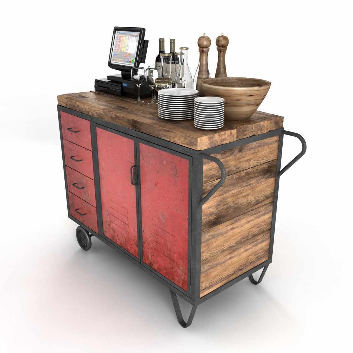 Red Industrial Metal Cupboard waiter station loft style 3d model 3D model_1