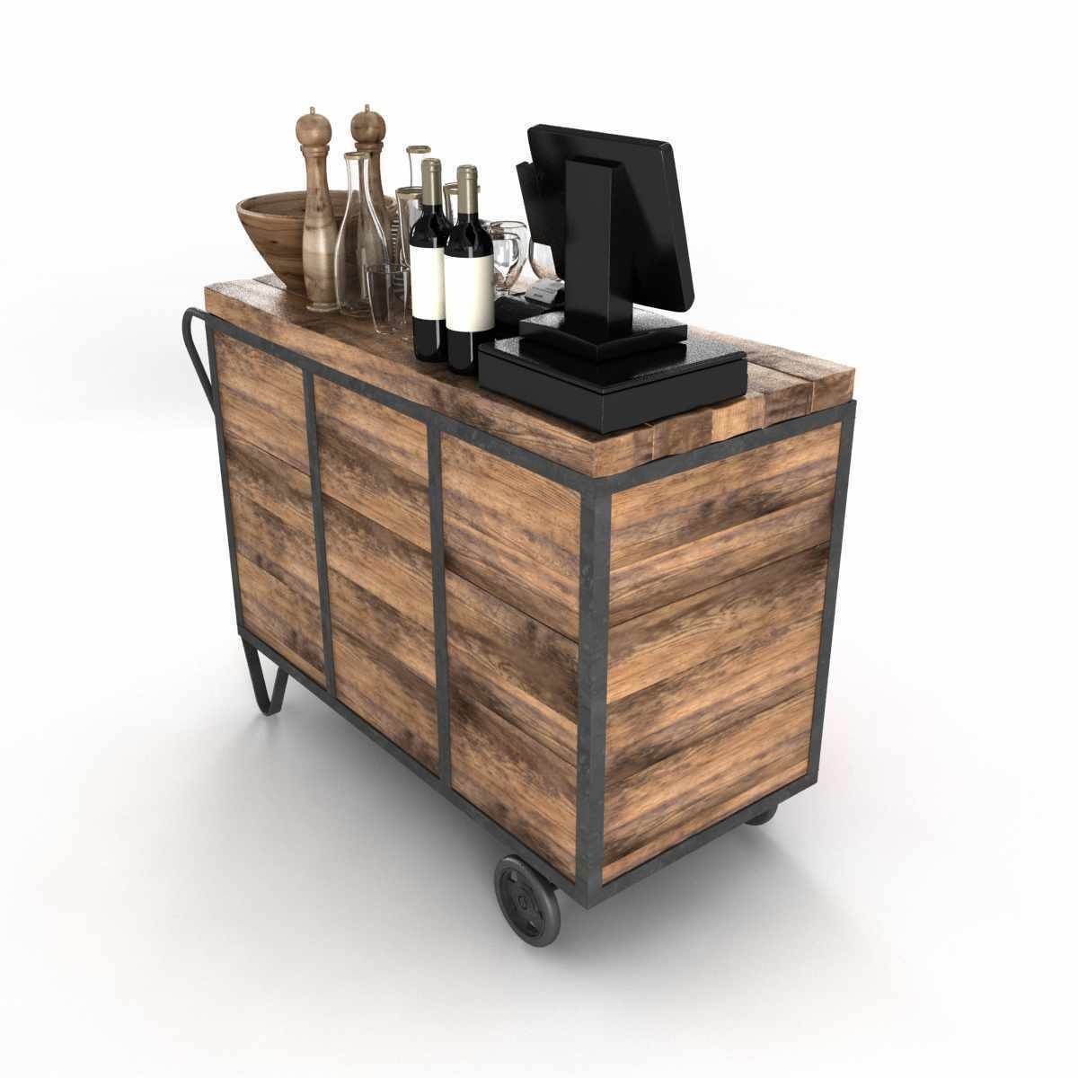 Red Industrial Metal Cupboard waiter station loft style 3d model 3D model_3