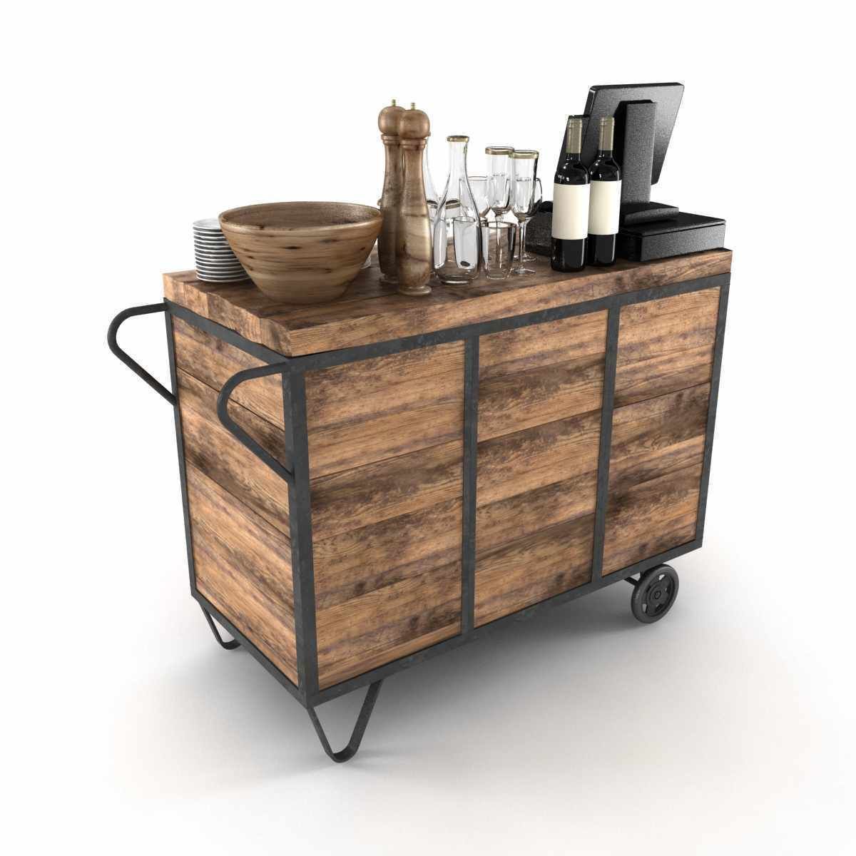 Red Industrial Metal Cupboard waiter station loft style 3d model 3D model_2