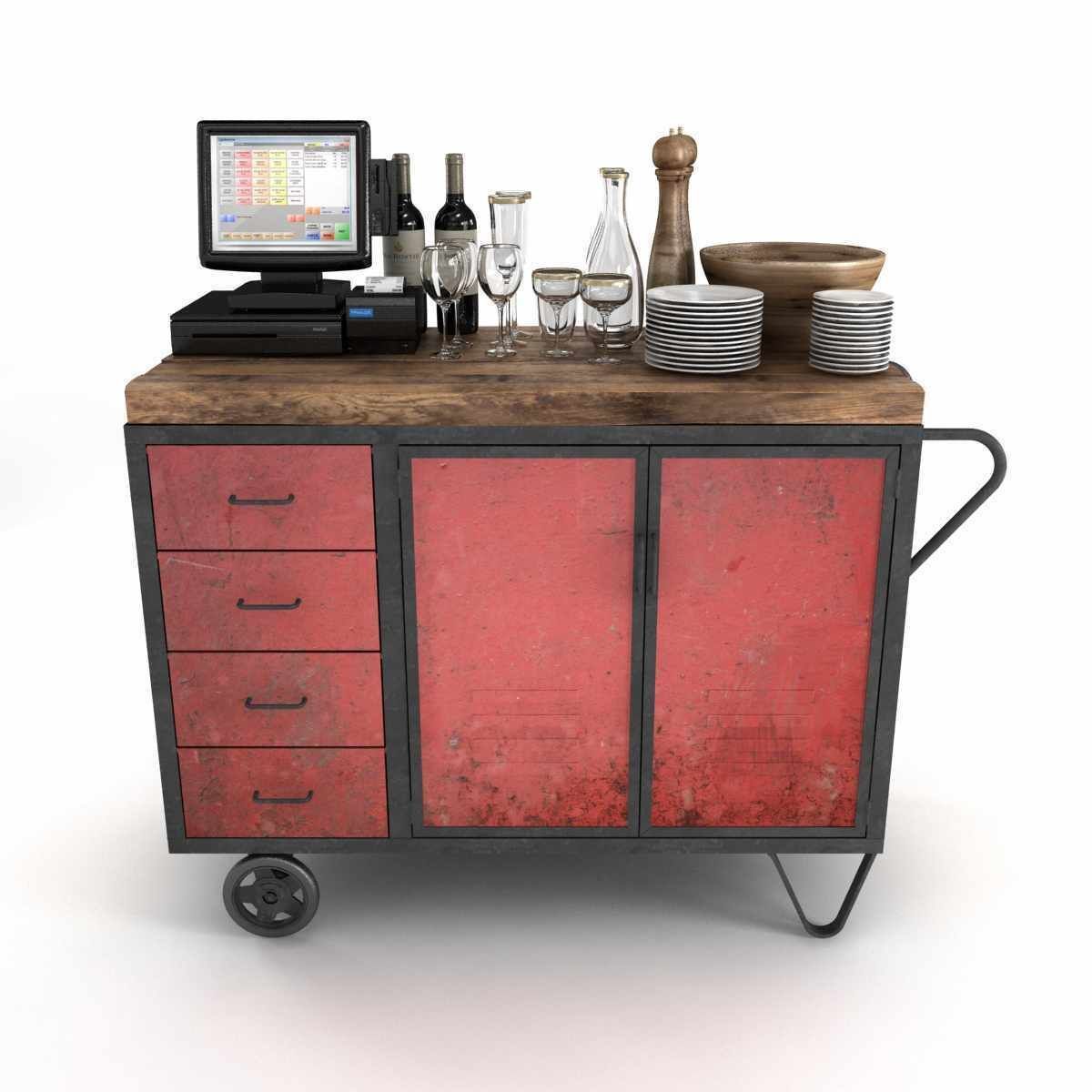 Red Industrial Metal Cupboard waiter station loft style 3d model 3D model_4
