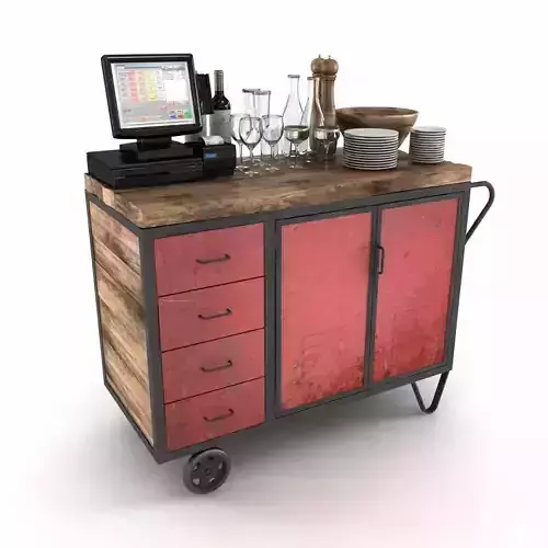 Red Industrial Metal Cupboard waiter station loft style 3d model 3D model