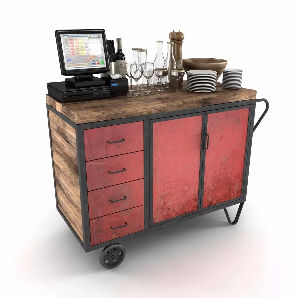 Red Industrial Metal Cupboard waiter station loft style 3d model 3D model_0