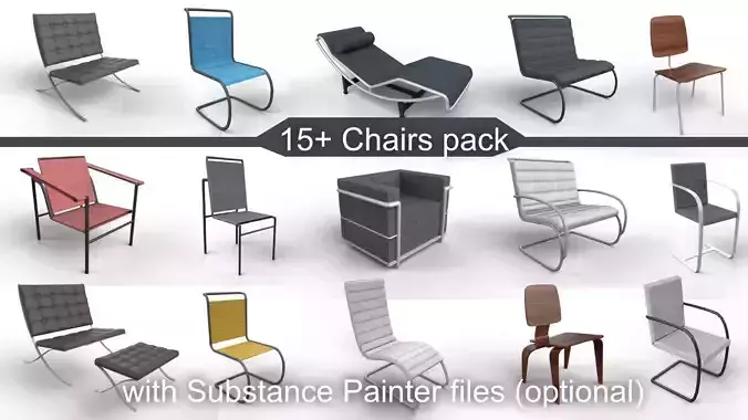 15 plus Chairs pack with Substance painter files
