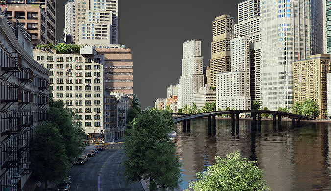 River City C4 Low-poly 3D model 2