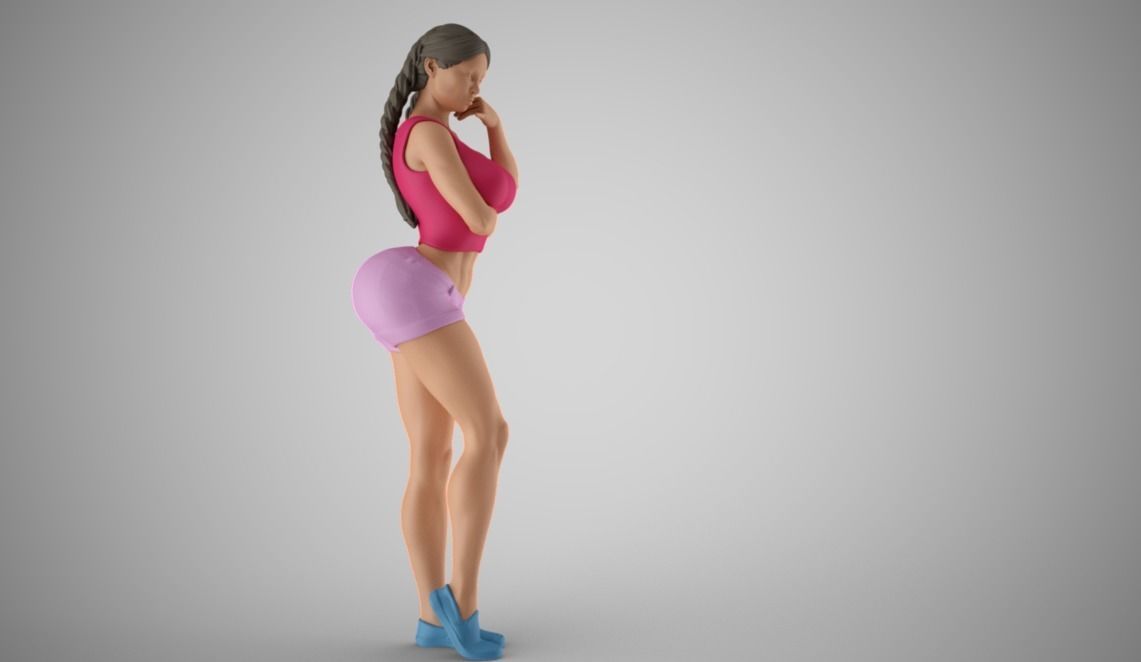 Girl With Call Me Sign 3D print model_3