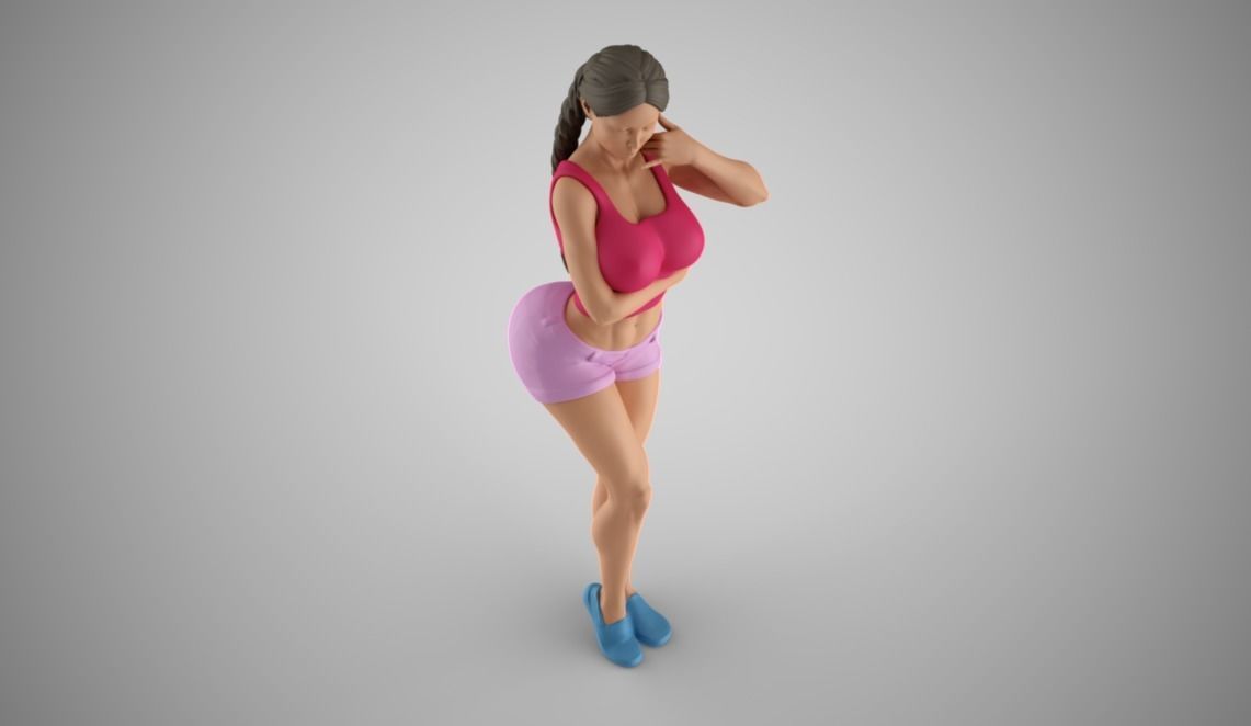 Girl With Call Me Sign 3D print model_1