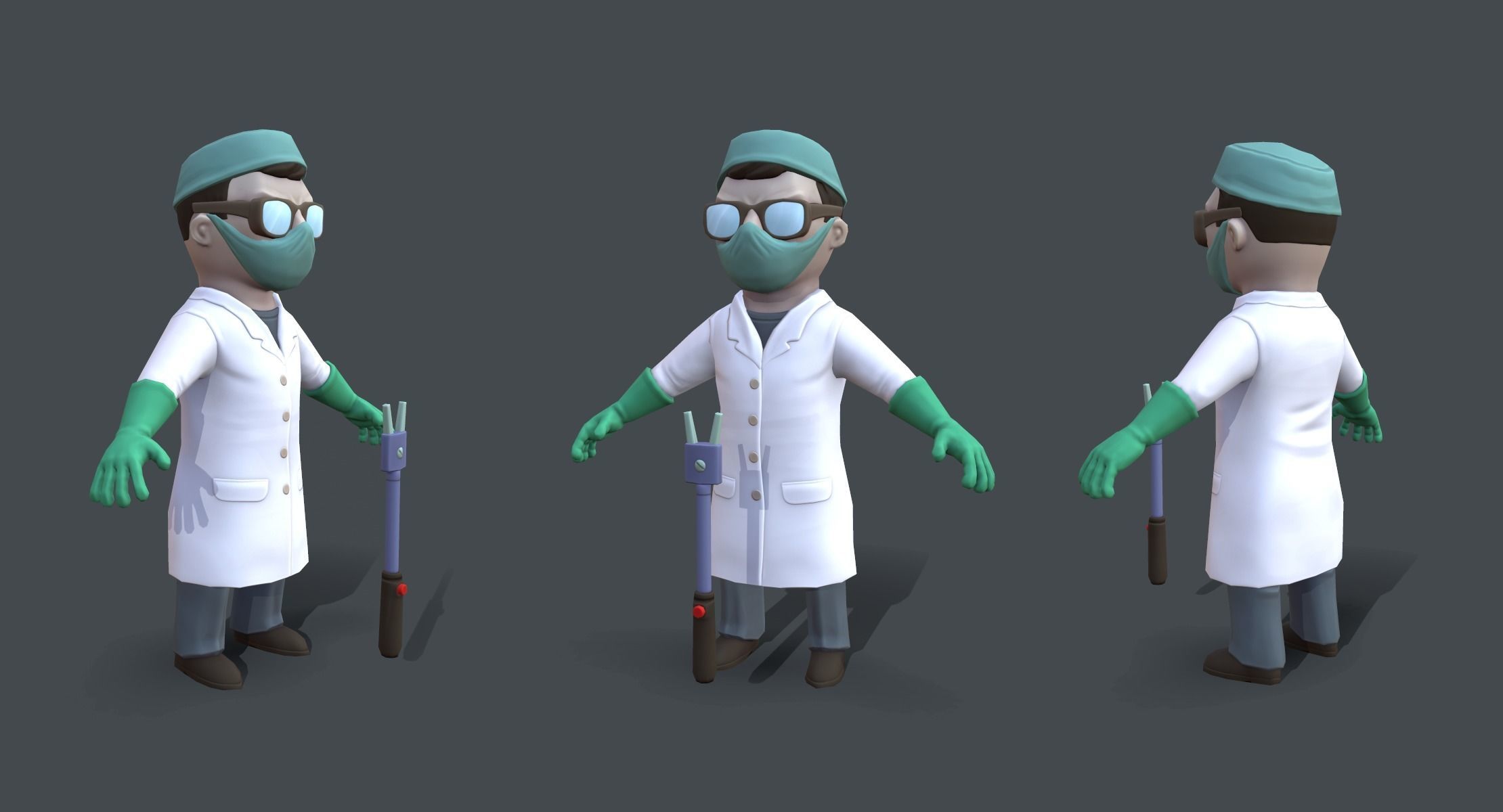 Cartoon Scientist with Electric Baton Low-poly 3D model_2