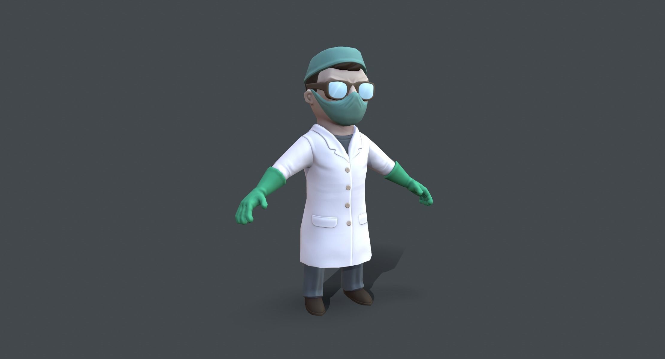 Cartoon Scientist with Electric Baton Low-poly 3D model_1