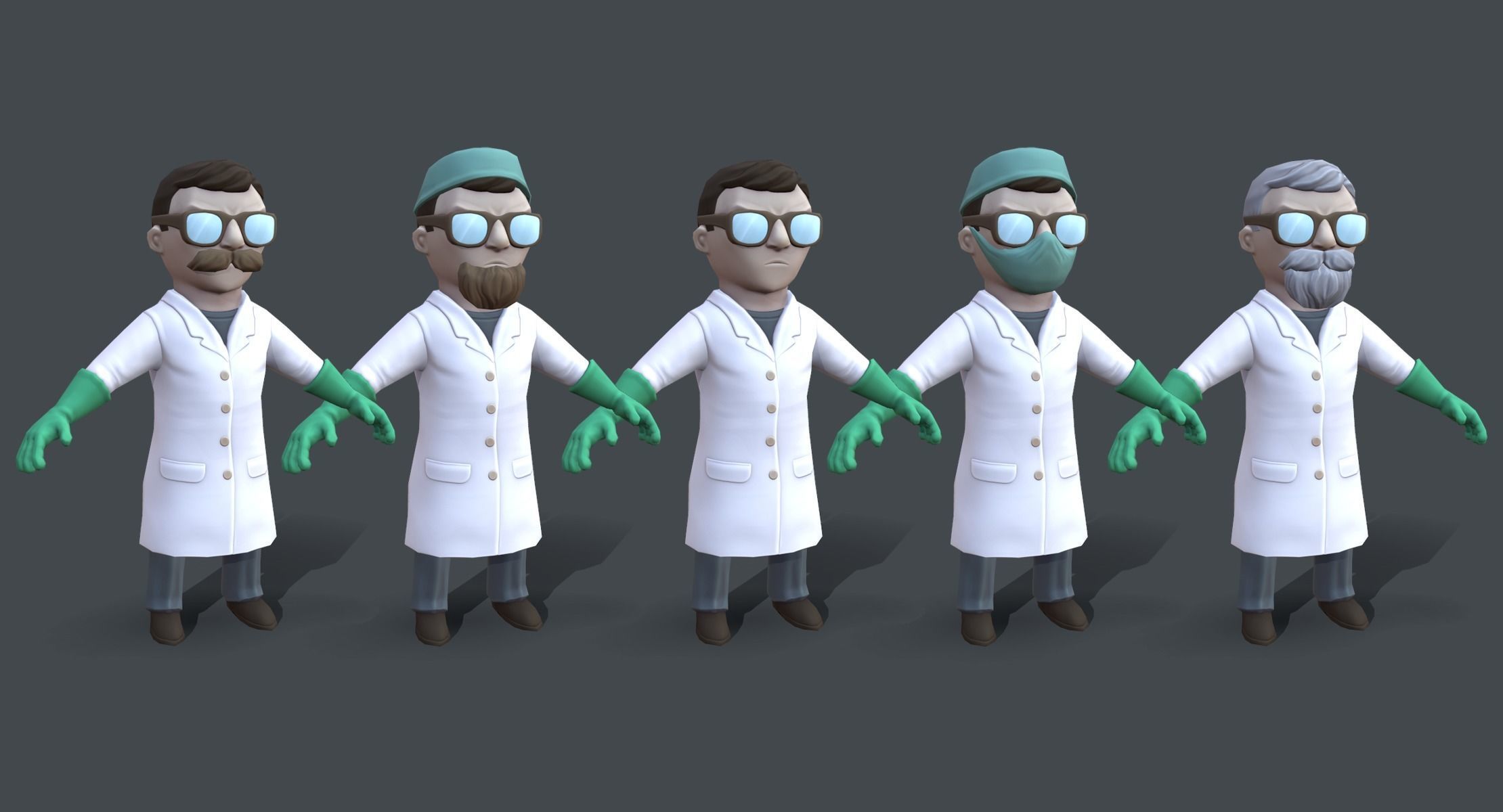 Cartoon Scientist with Electric Baton Low-poly 3D model_4