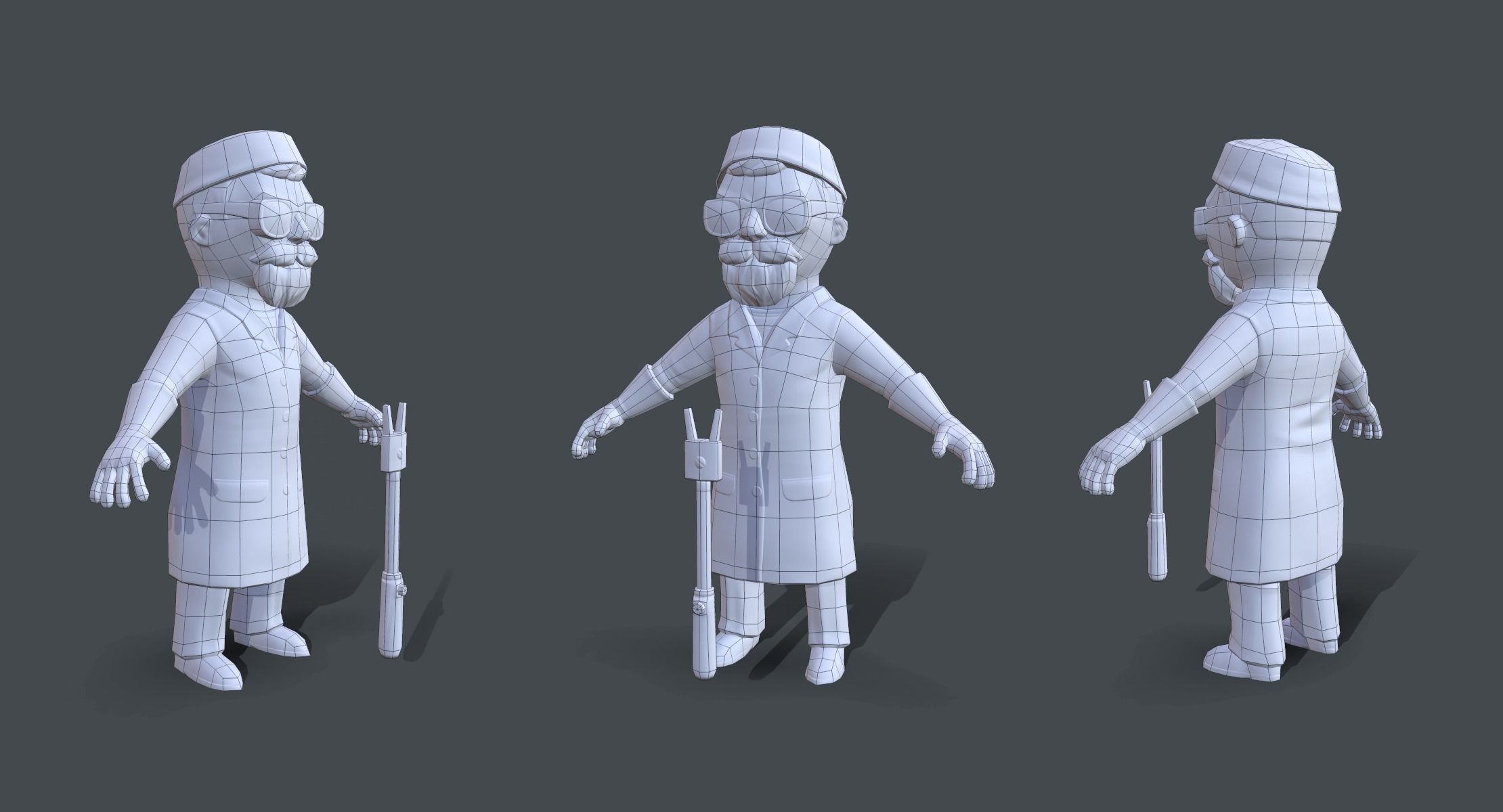Cartoon Scientist with Electric Baton Low-poly 3D model_6