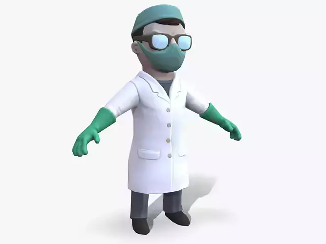 Cartoon Scientist with Electric Baton Low-poly 3D model