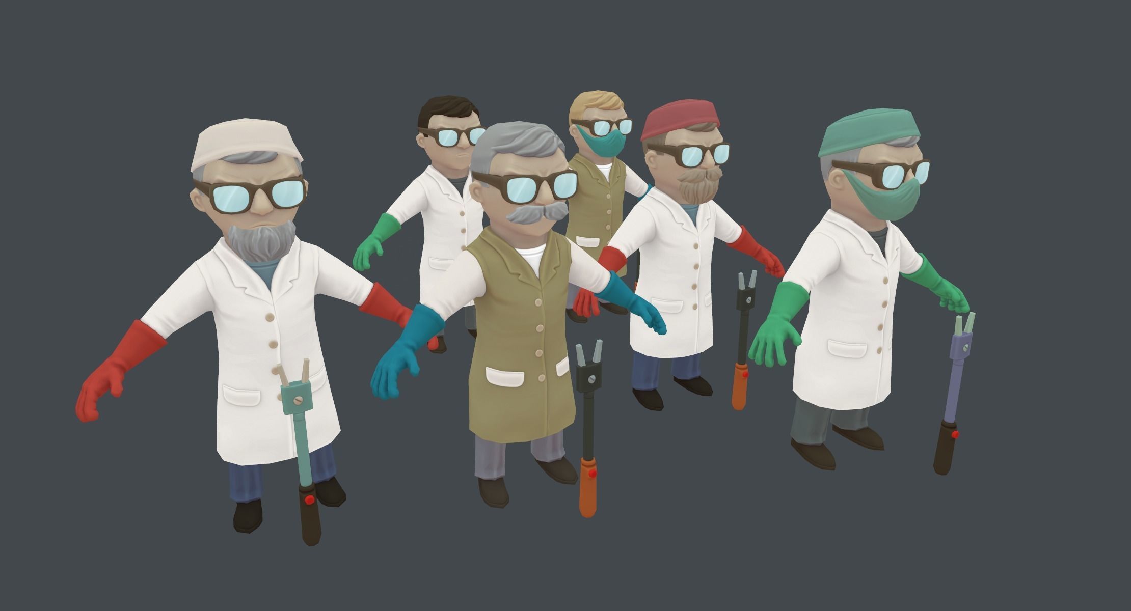 Cartoon Scientist with Electric Baton Low-poly 3D model_5