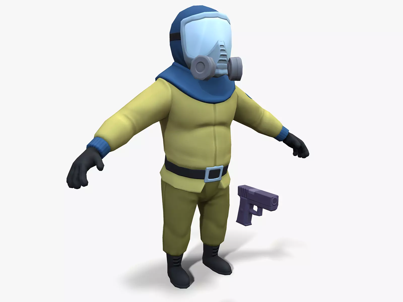 Gas Masked Gunner Low-poly 3D model_0