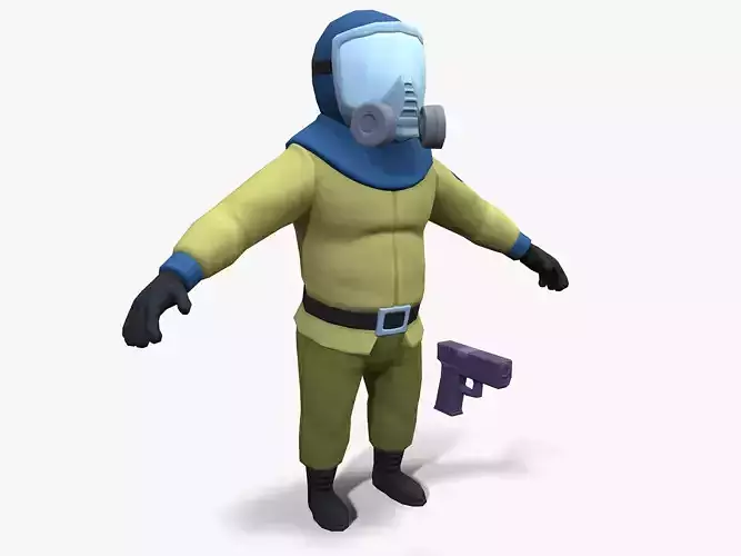 Gas Masked Gunner Low-poly 3D model