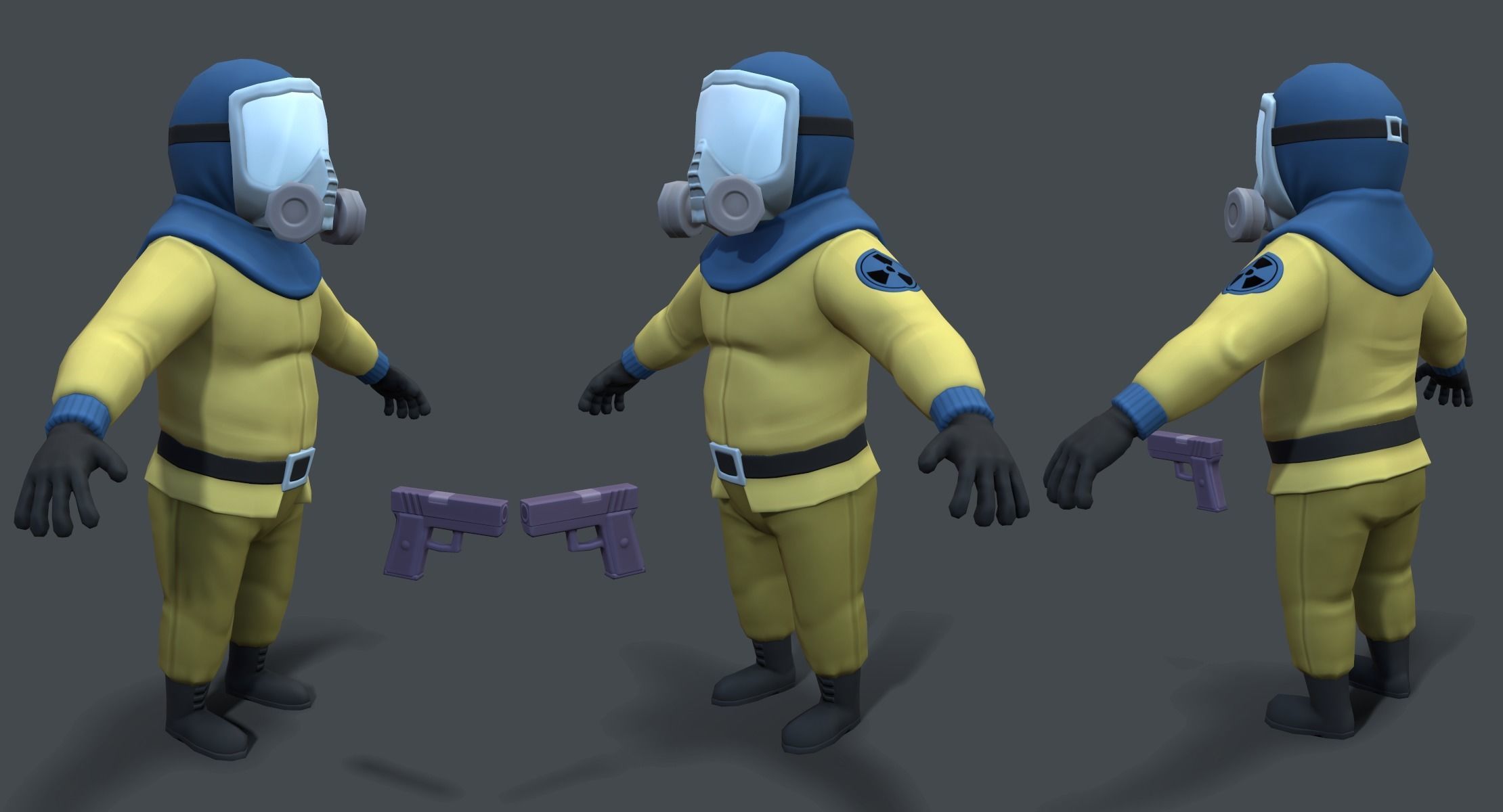 Gas Masked Gunner Low-poly 3D model_2
