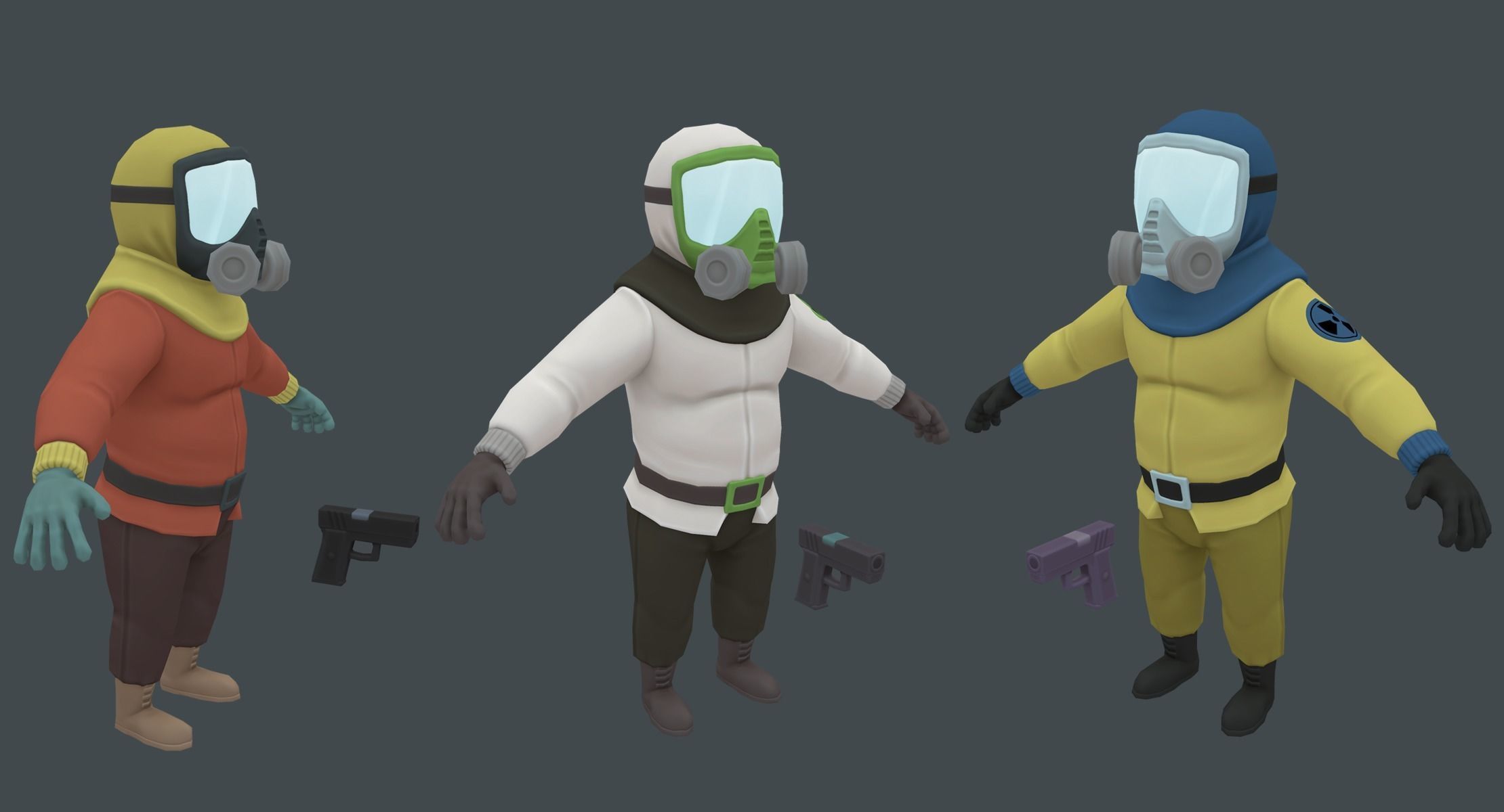 Gas Masked Gunner Low-poly 3D model_4