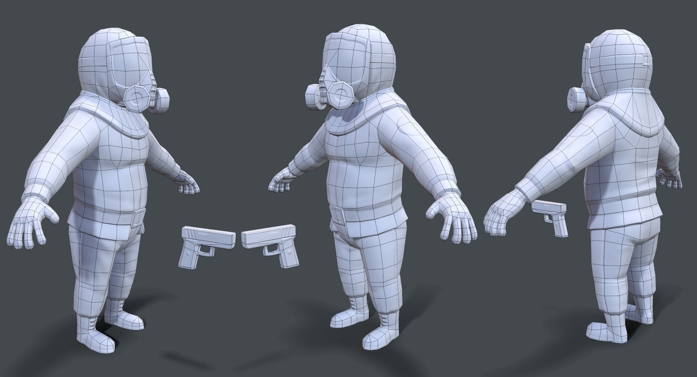 Gas Masked Gunner Low-poly 3D model_3