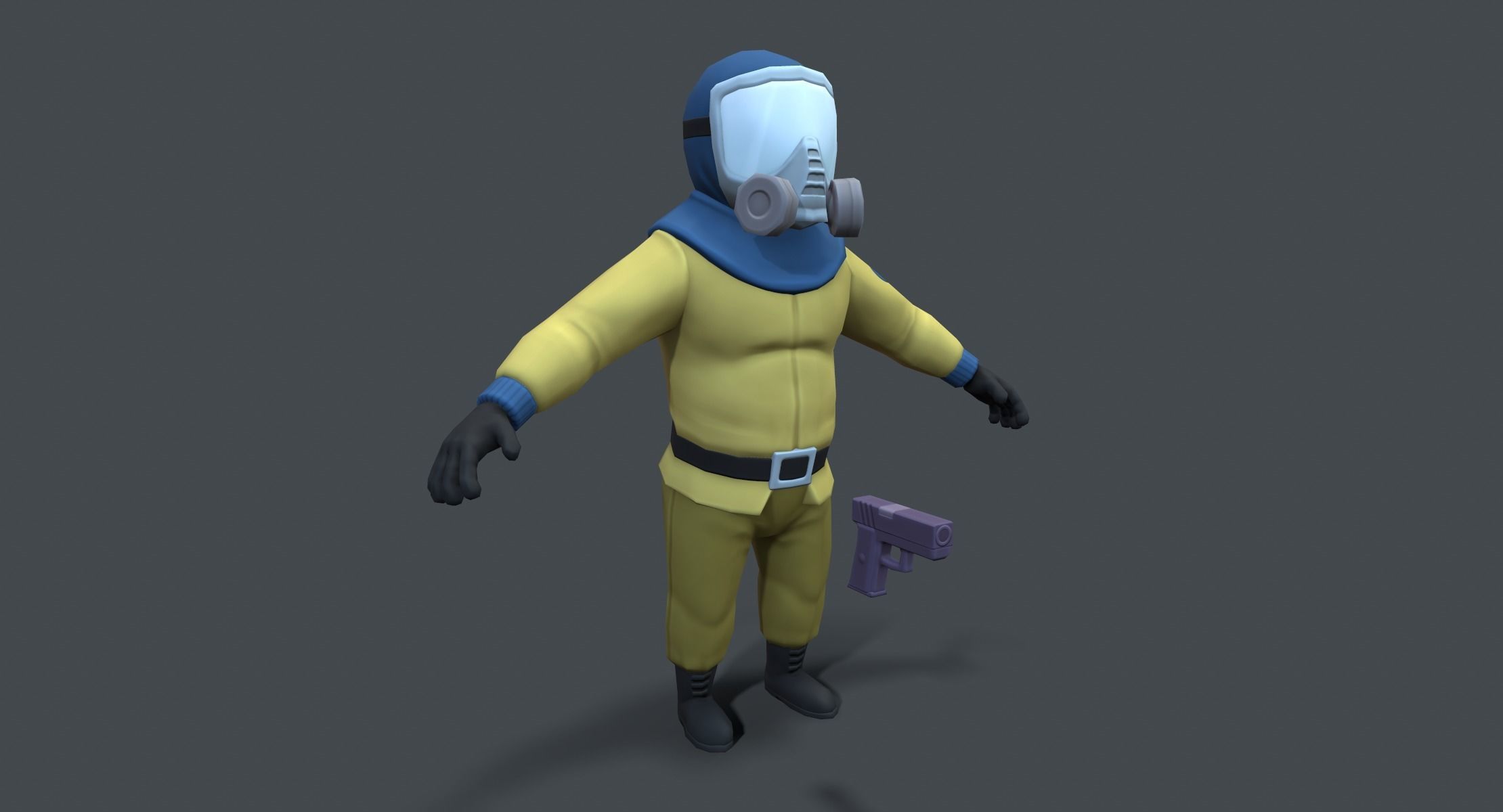 Gas Masked Gunner Low-poly 3D model_1