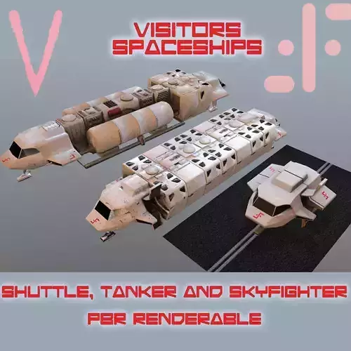 Visitors starships pack  transport shuttle tanker and skyfighter Low-poly 3D model