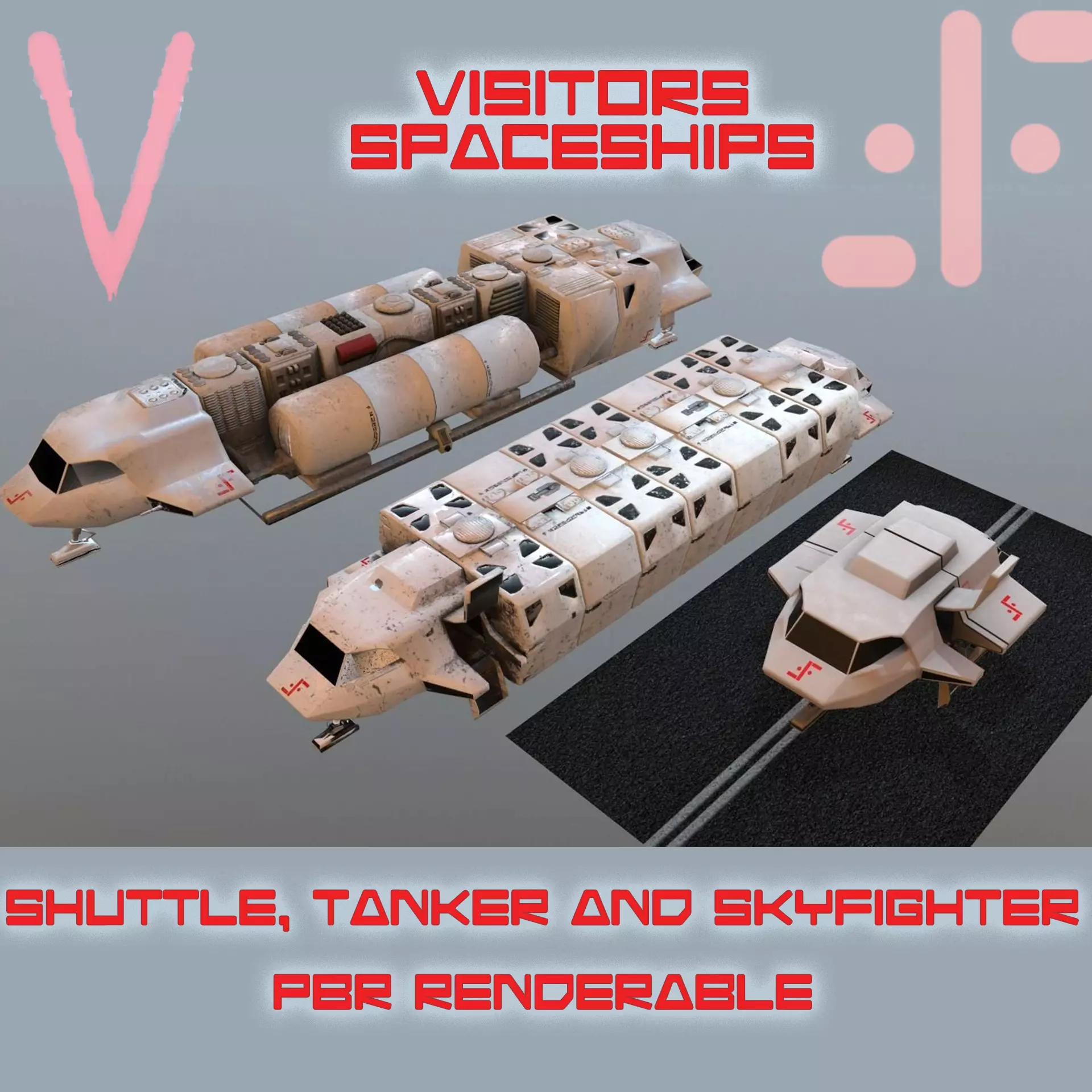 Visitors starships pack transport shuttle tanker and skyfighter Low-poly 3D model