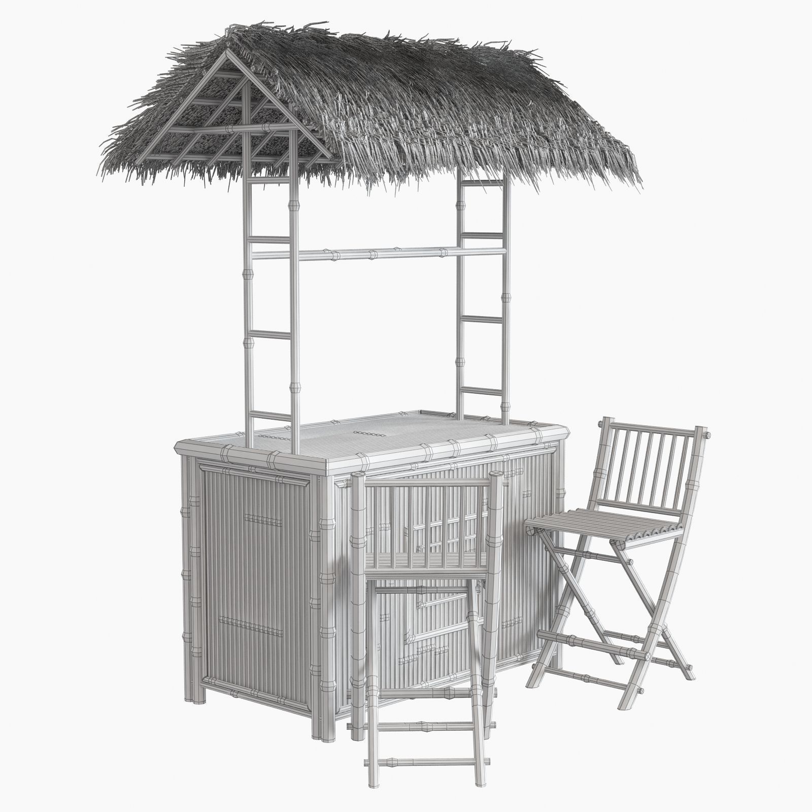 Bamboo beach bar tiki 3D model_15