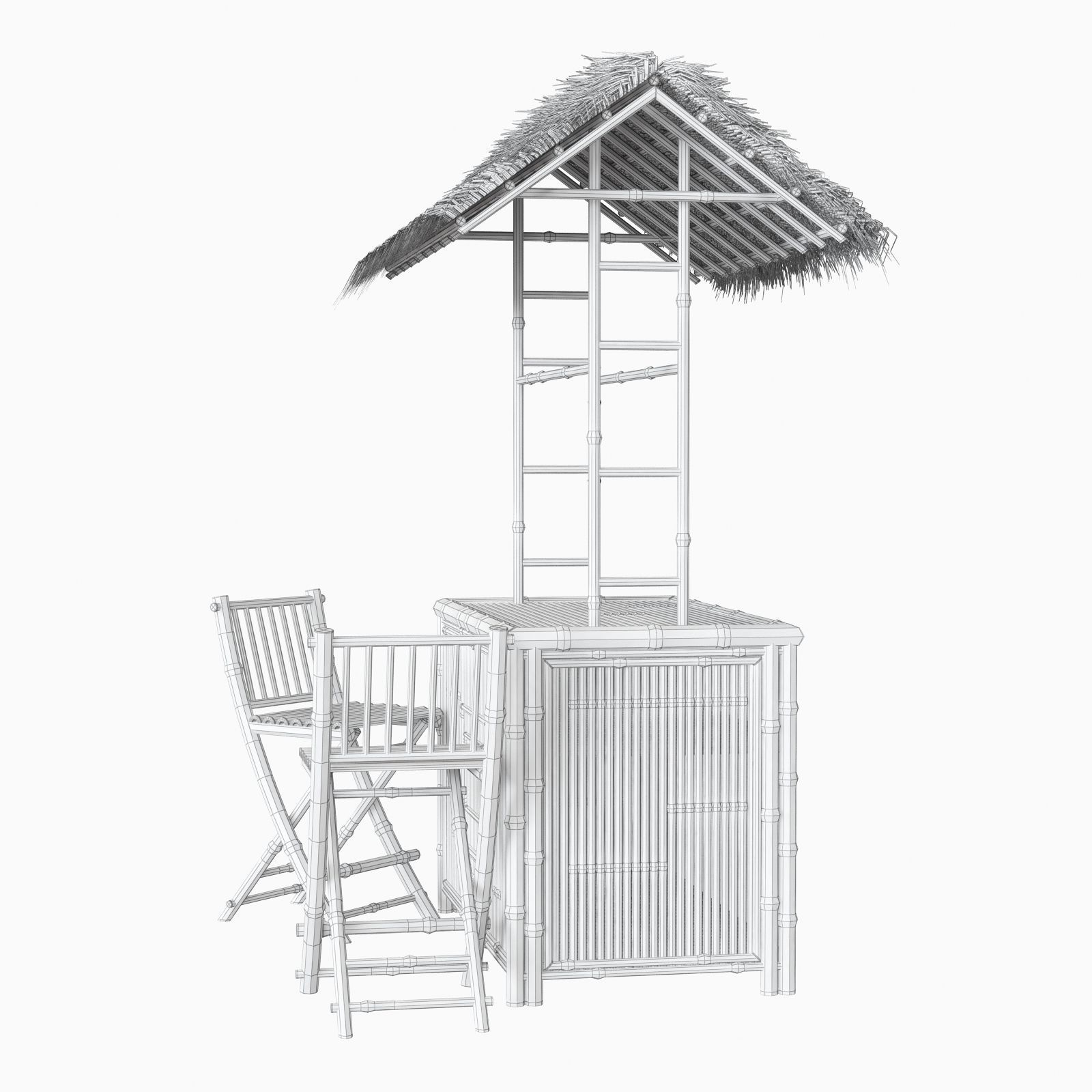 Bamboo beach bar tiki 3D model_11