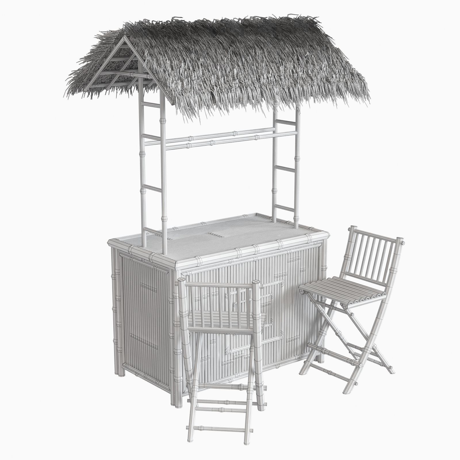 Bamboo beach bar tiki 3D model_9