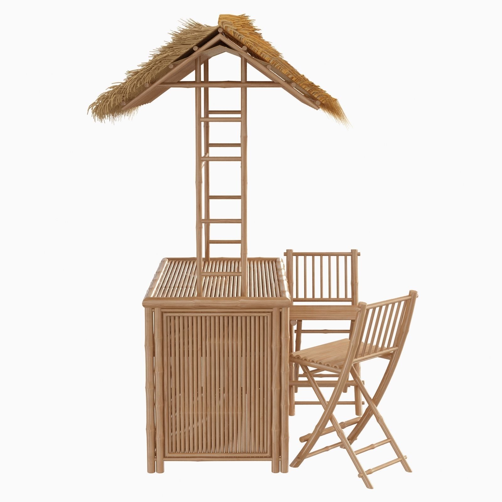 Bamboo beach bar tiki 3D model_2