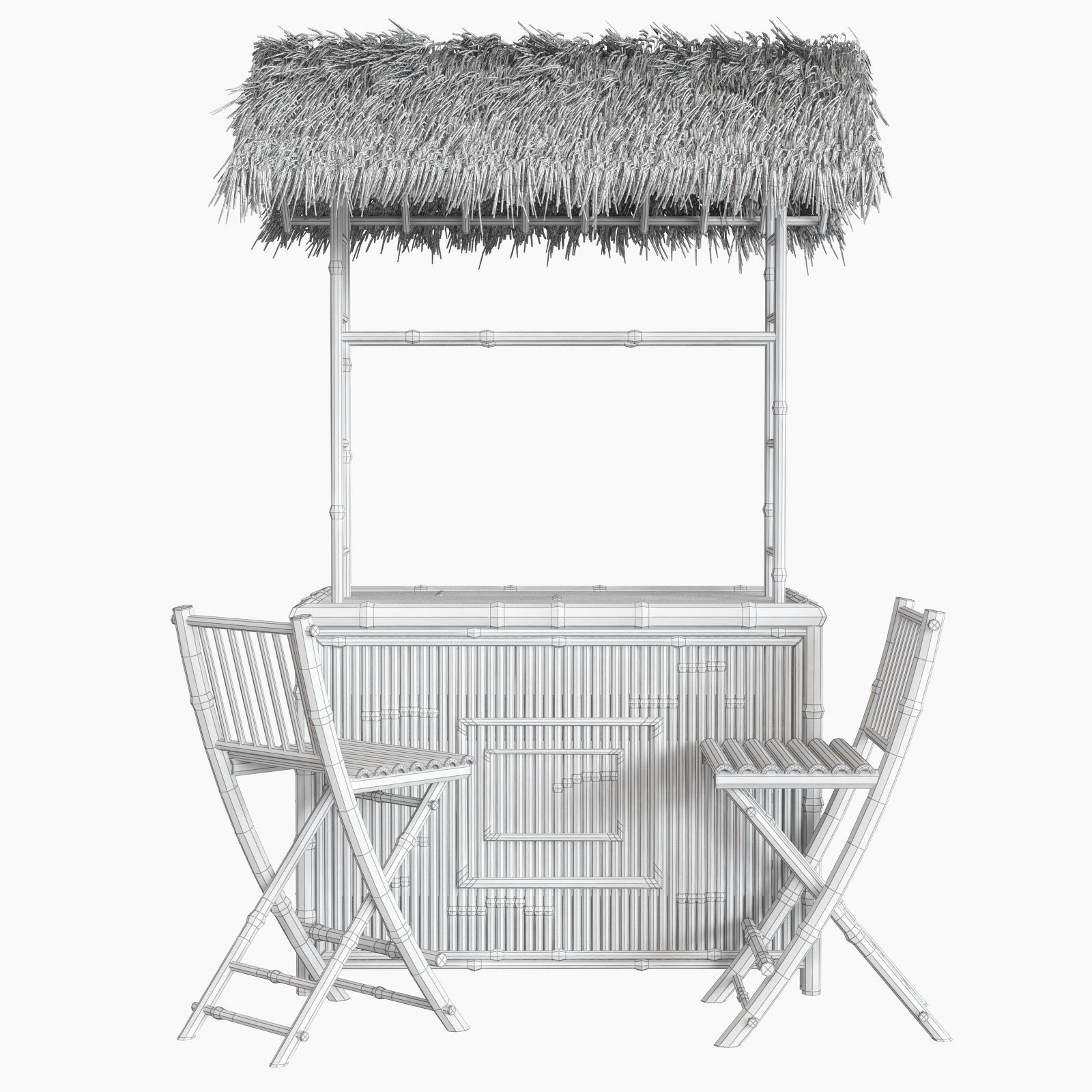 Bamboo beach bar tiki 3D model_12